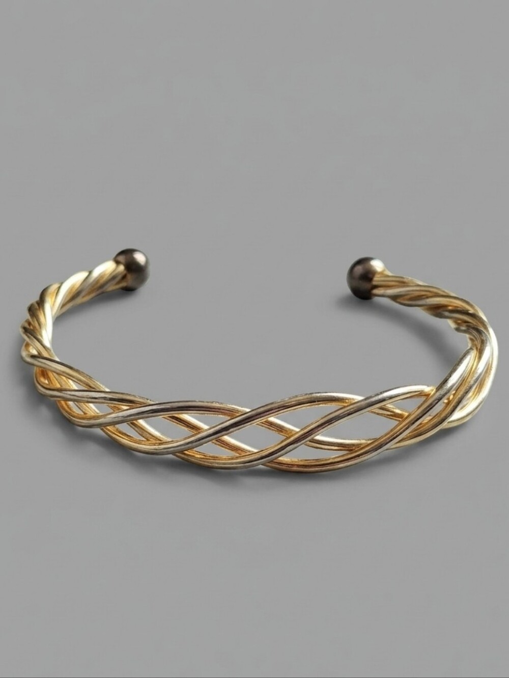 Gold Tone Twisted Braided Design Open Cuff Bracelet